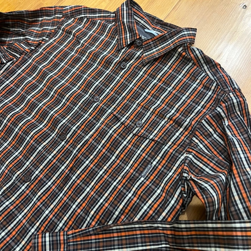 Columbia Mens Omni-Wick‎ Plaid Long Sleeve Button Up Shirt Orange Brown M A10